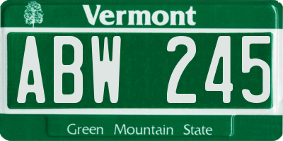 VT license plate ABW245
