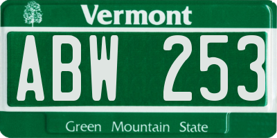 VT license plate ABW253