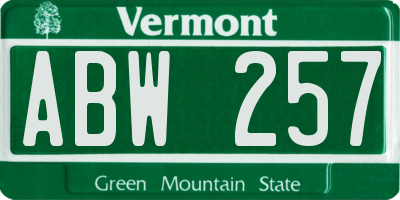 VT license plate ABW257