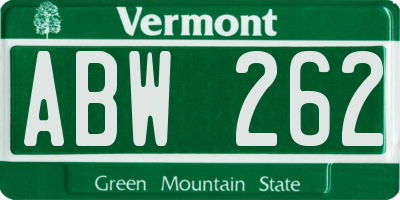 VT license plate ABW262