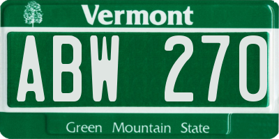 VT license plate ABW270