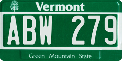 VT license plate ABW279