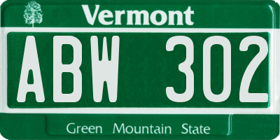 VT license plate ABW302