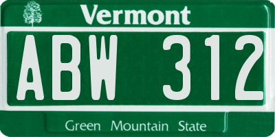VT license plate ABW312