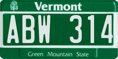 VT license plate ABW314