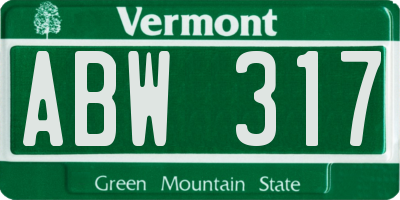 VT license plate ABW317