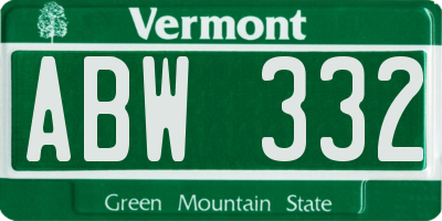 VT license plate ABW332