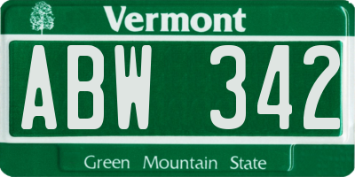 VT license plate ABW342