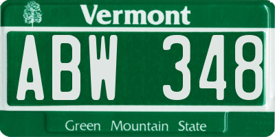 VT license plate ABW348