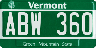 VT license plate ABW360