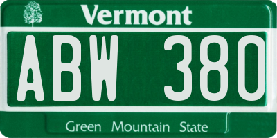 VT license plate ABW380