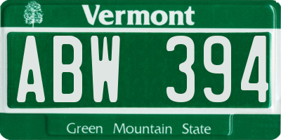 VT license plate ABW394