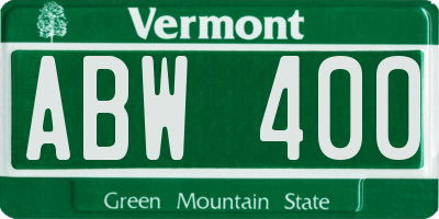VT license plate ABW400