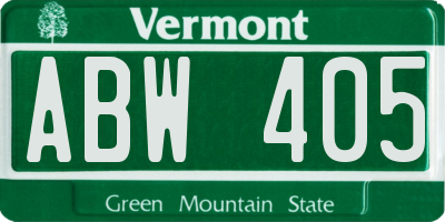 VT license plate ABW405
