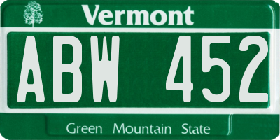 VT license plate ABW452