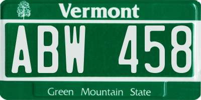 VT license plate ABW458