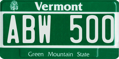 VT license plate ABW500