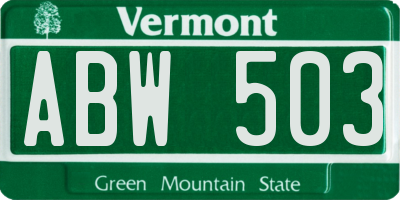 VT license plate ABW503