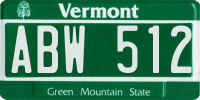 VT license plate ABW512