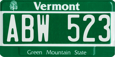 VT license plate ABW523
