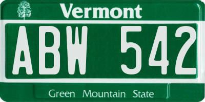 VT license plate ABW542