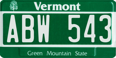 VT license plate ABW543