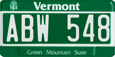 VT license plate ABW548