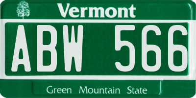 VT license plate ABW566