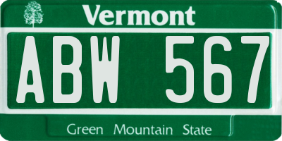 VT license plate ABW567
