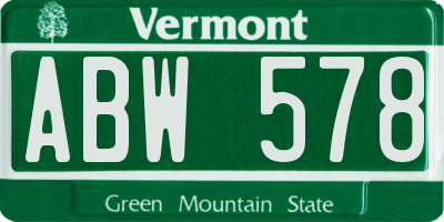 VT license plate ABW578