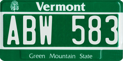 VT license plate ABW583