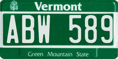VT license plate ABW589