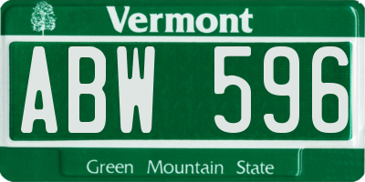 VT license plate ABW596