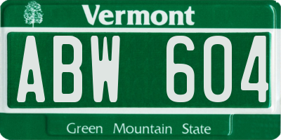 VT license plate ABW604