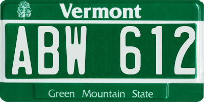 VT license plate ABW612