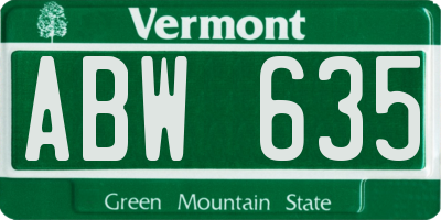 VT license plate ABW635