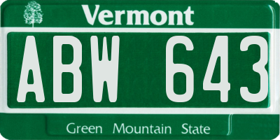 VT license plate ABW643