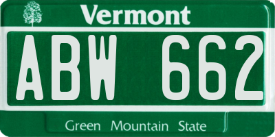 VT license plate ABW662