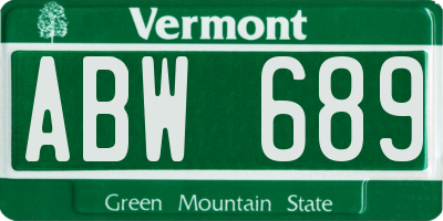 VT license plate ABW689
