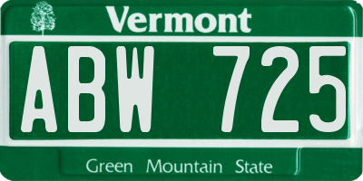 VT license plate ABW725
