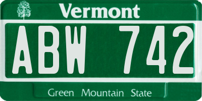 VT license plate ABW742