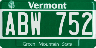 VT license plate ABW752