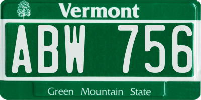 VT license plate ABW756