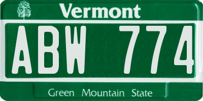 VT license plate ABW774