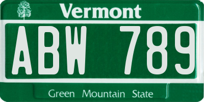 VT license plate ABW789