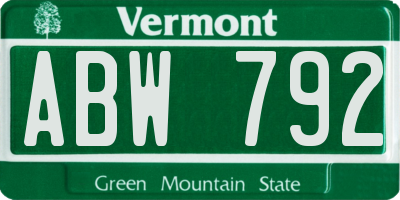 VT license plate ABW792