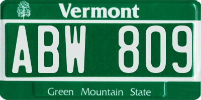 VT license plate ABW809