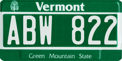 VT license plate ABW822