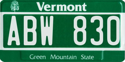VT license plate ABW830