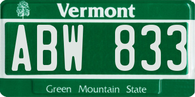 VT license plate ABW833